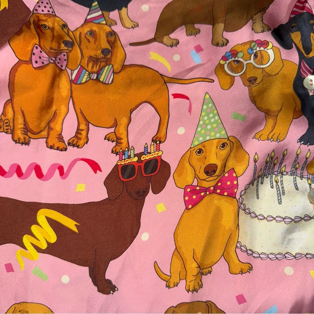 Anthropologie Karen Mabon Button Up short sleeve Birthday Dog Pyjama Top Small‎ - Picture 4 of 8